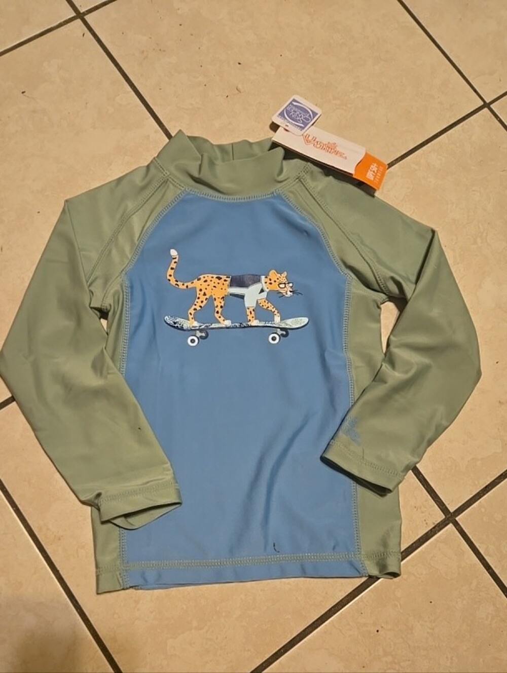 0Kids Long Sleeve Rashguard in Blue and Green, 4T, UV Skinz